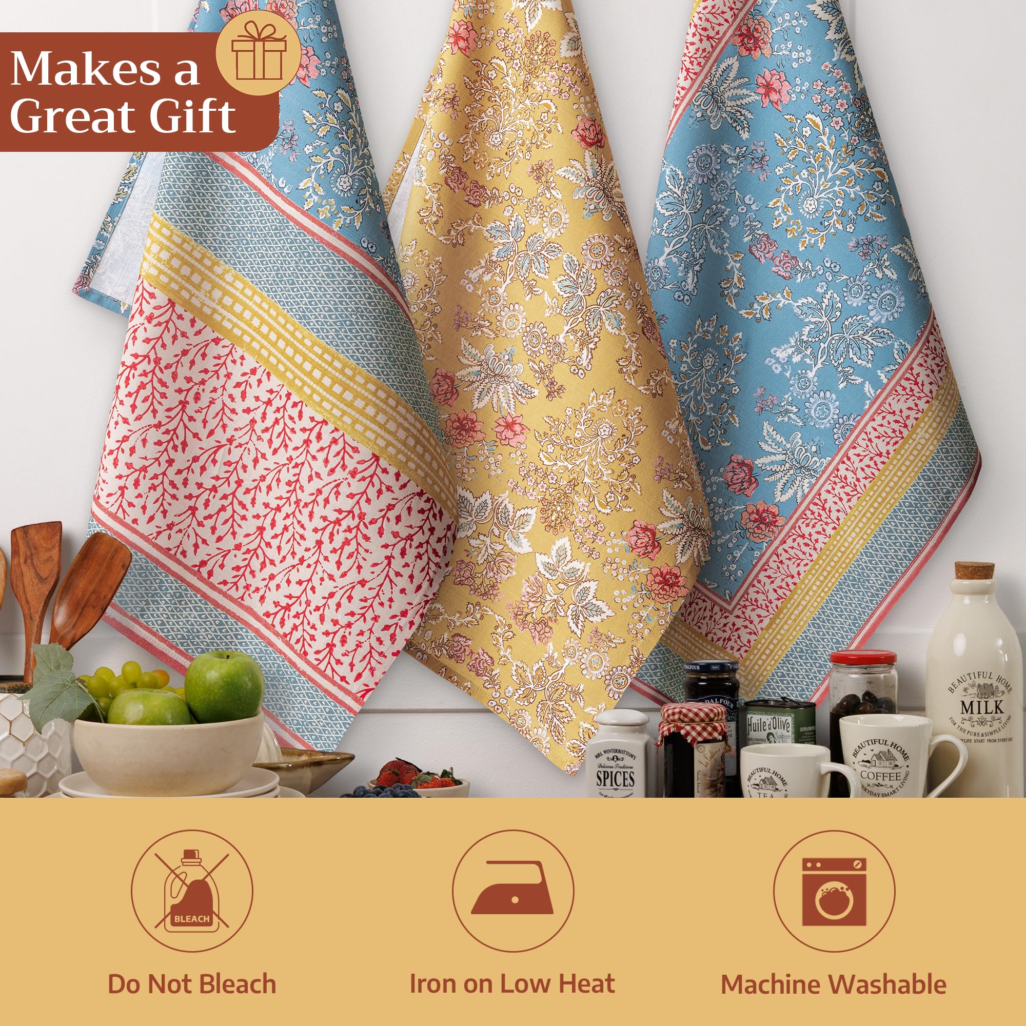 Maison d' Hermine Marquise 100% Coton Lot de 3 torchons de Cuisine Multi-usages (50 cm X 70 cm), fête mères