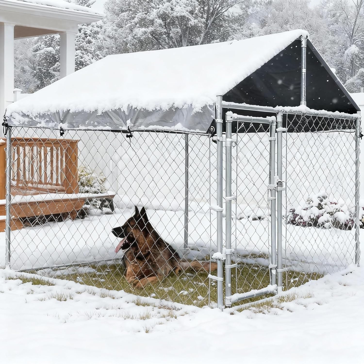 6.8x6.8ft Large Dog Kennel Outdoor, Heavy-Duty Outside Dog Kennel with Roof, Security Latch-Lock Door, Chain-Link Dog Enclosure Dog Run for Yard with Cover