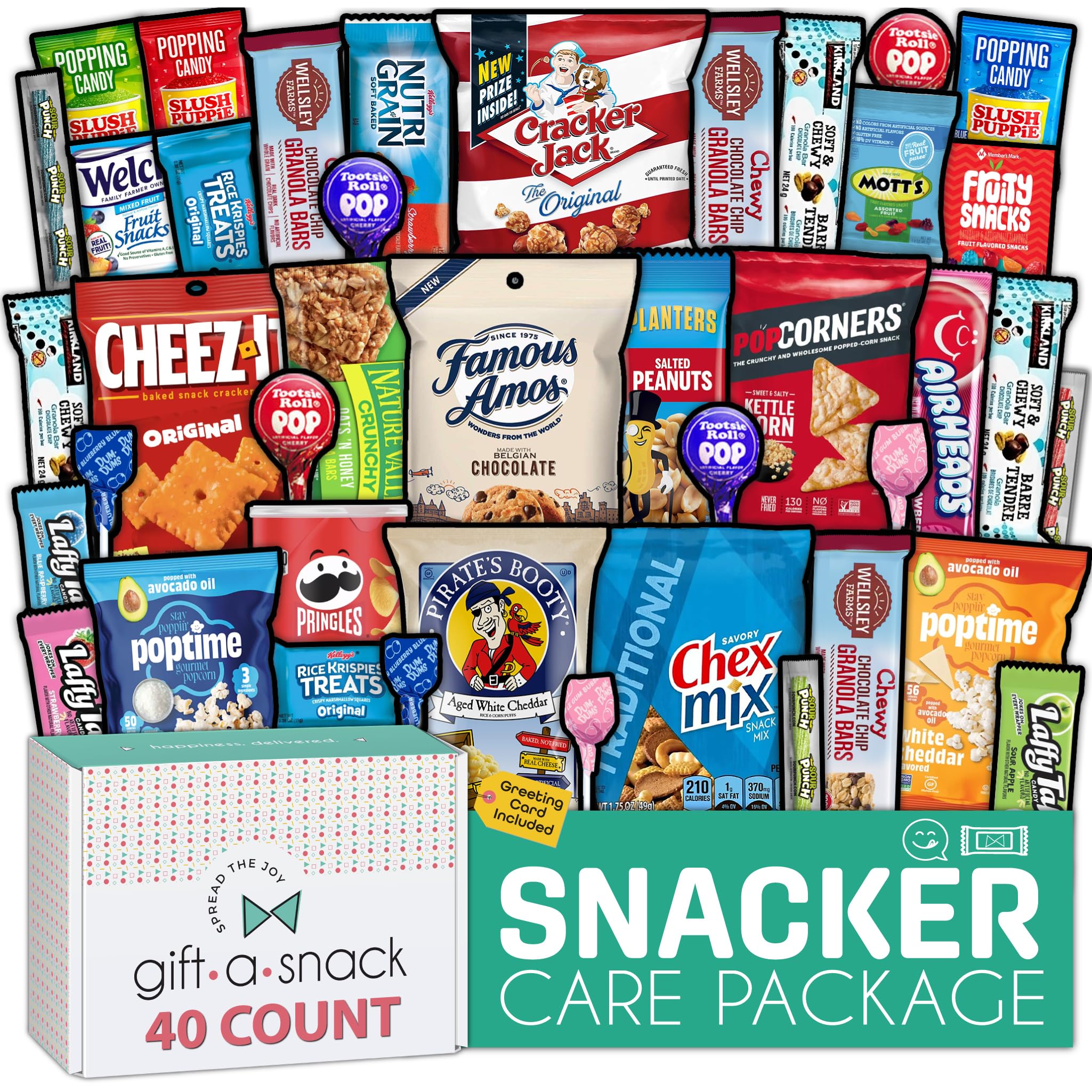 Gift A Snack - Valentines Day Snack Box Variety Pack Care Package + Greeting Card (40 Count) Birthday Sweet Treats Gift Basket, Candies Chips Crackers Bars Office Food Assortments & Variety Gifts