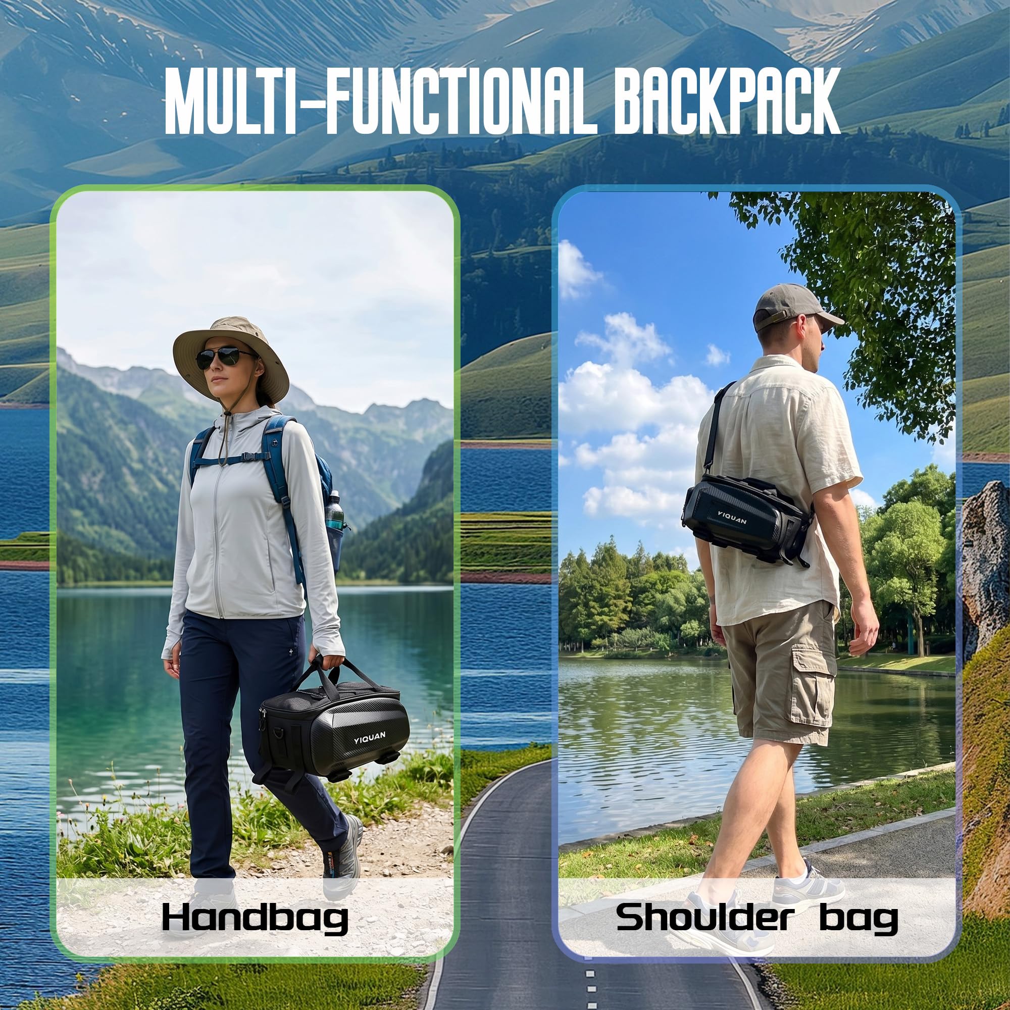 MP04 Sacoche arrière pour vélo, spacieuse, sacoche de porte-bagages pour VTT et vélos de route, sac étanche et résistant, sacoche de vélo pour porte-bagages