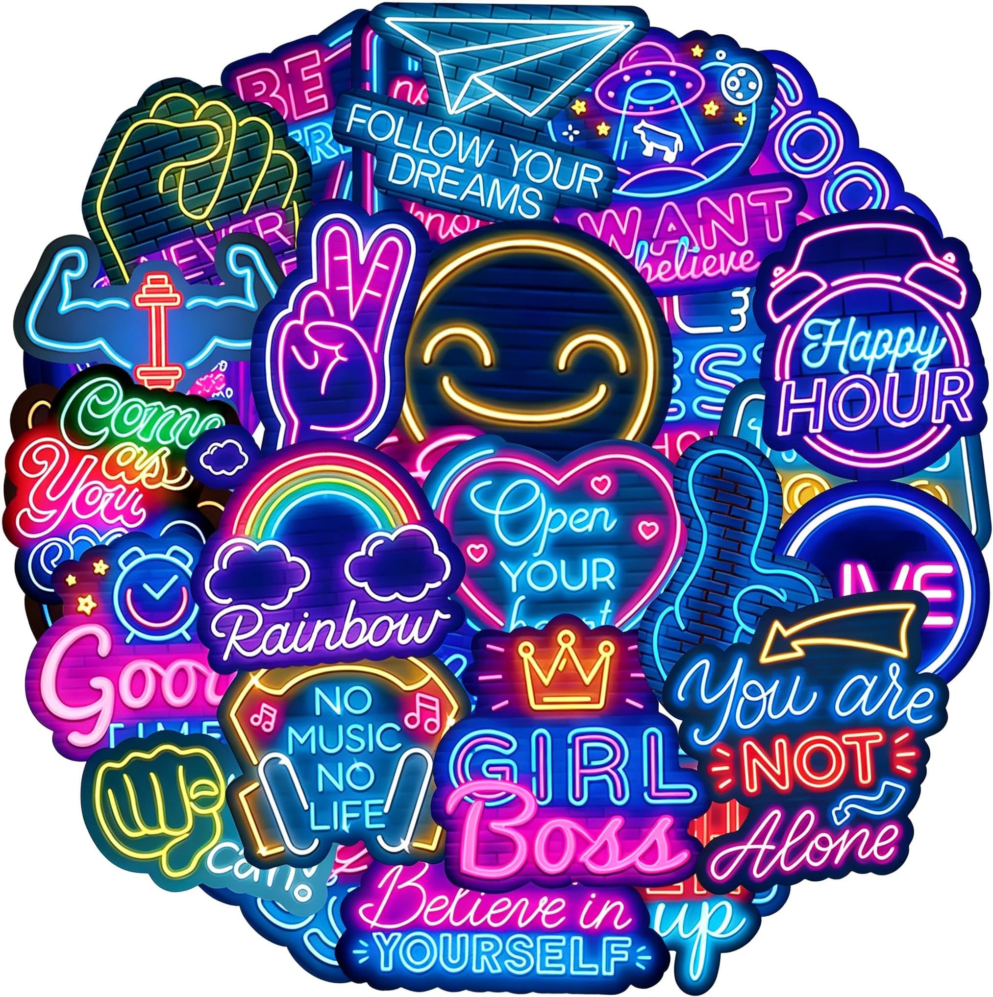 100 Pcs Motivational Stickers, Neon Inspirational Positive Affirmation Sticker Pack for Kids, Teens, Adults, Students, Waterproof Vinyl Stickers for Water Bottles, Scrapbook, Journal, Laptop, etc