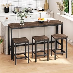 Pub Tables and Bar Height Dining Sets We Are Obsessed With (Amazon) Merax 4-Piece Counter Height Dining Table Set with 3 Stools and Footrests