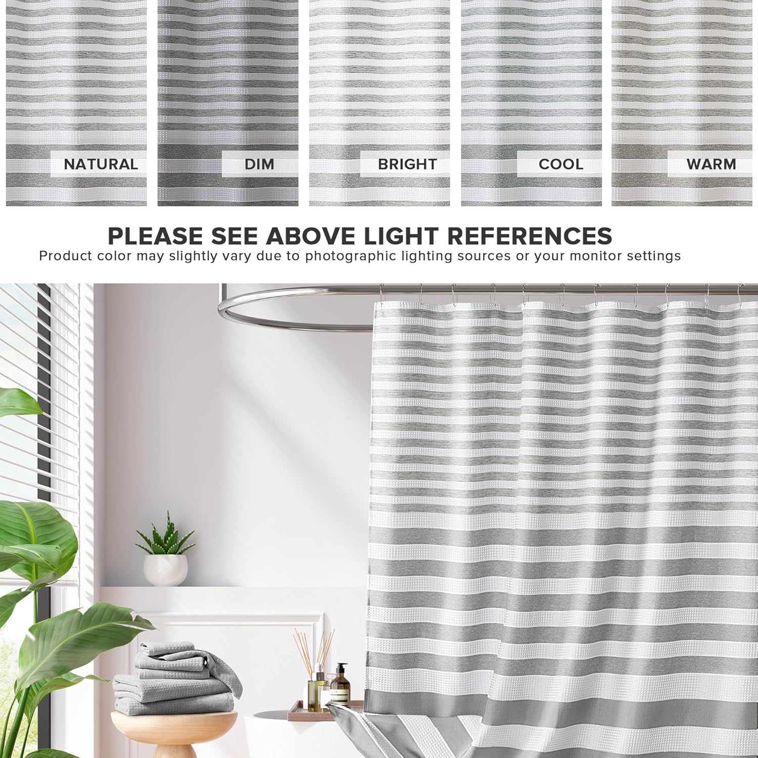Madison Park Shower Curtain Spa Waffle Weave Shower Curtain for Bathroom 3M Scotchgard Moisture Management, Spa Quality Modern Shower Curtains for Bathroom, Standard 72x72 Grey Ombre