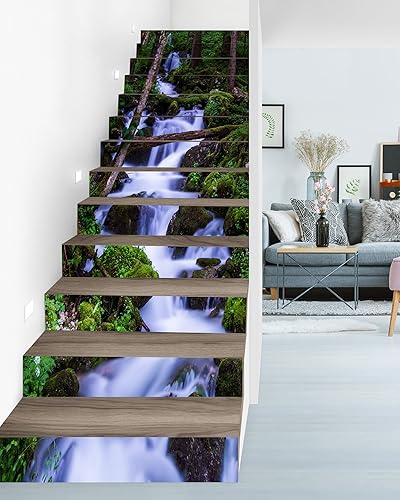 Miniatura 5 de FLFK Calcomanías para escaleras en cascada, juego de 15, calcomanías para elevadores de escaleras de pelar y pegar, 39.3 x 7.08 pulgadas