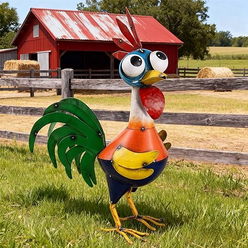 Ratuor Large Metal Rooster Decor Garden Statue Chicken Yard Art