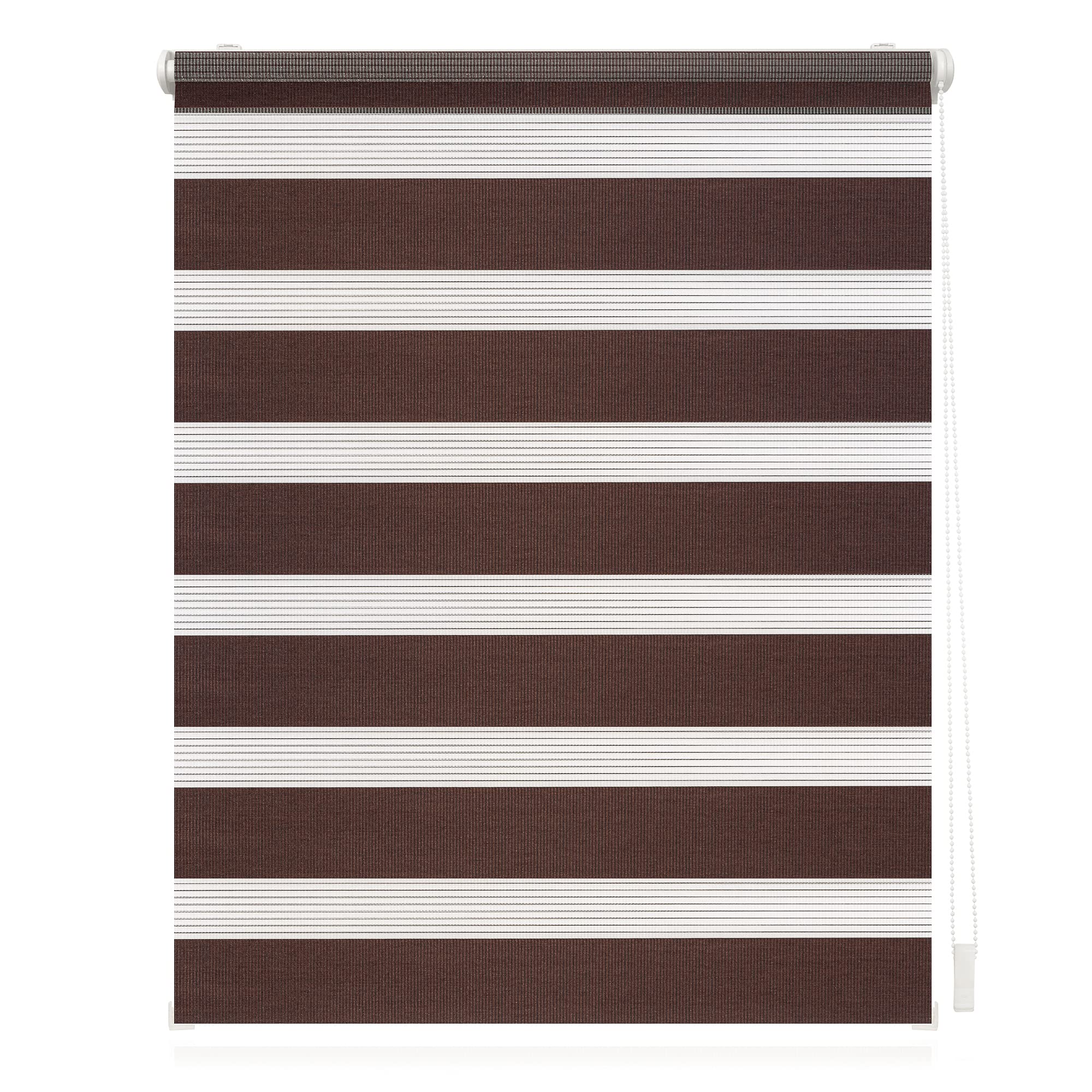 Lichtblick Doppelrollo Klemmfix – Streifen, Blickdicht, ohne Bohren (Dunkelbraun, 110 × 150 cm)
