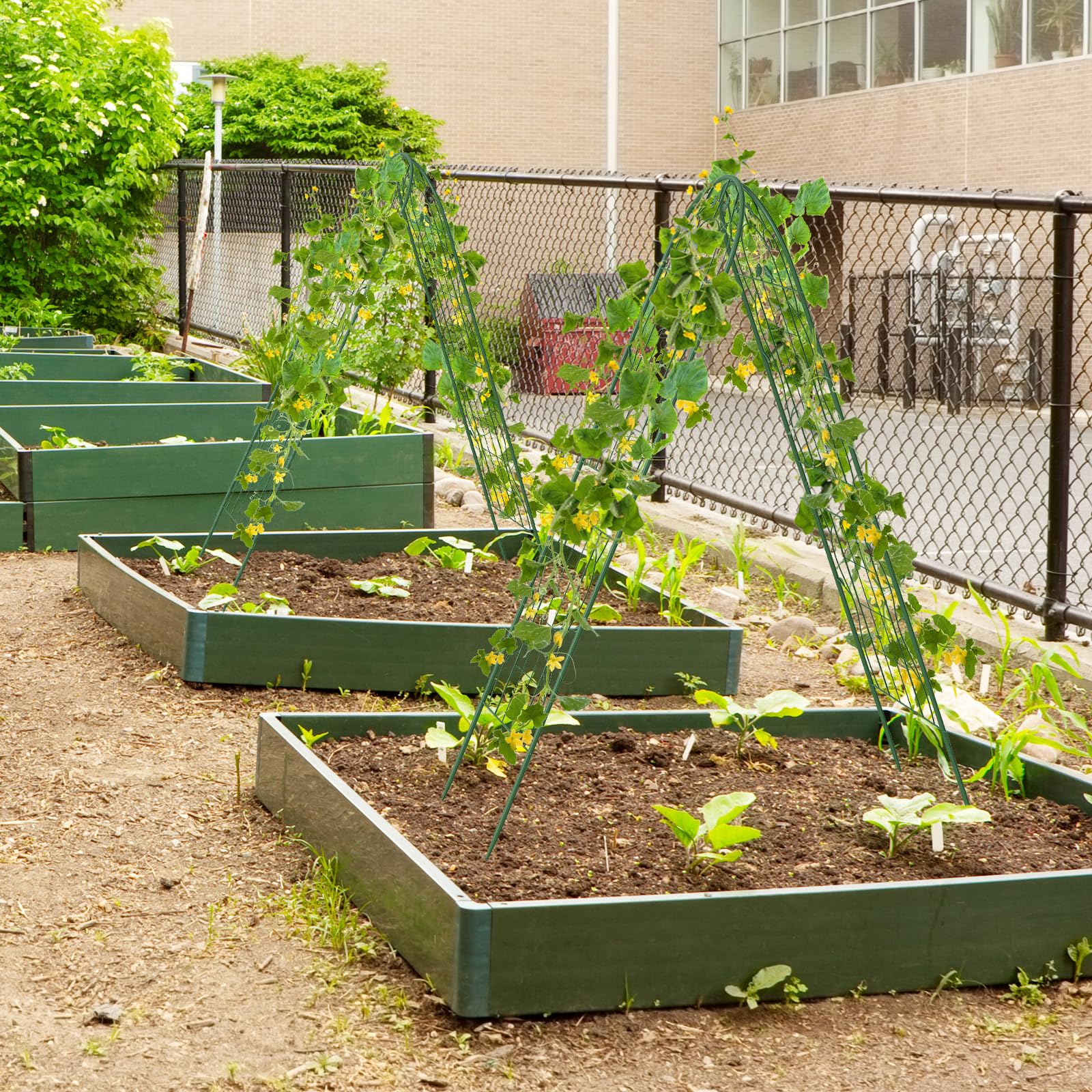 COSTWAY Traliccio da Giardino in Metallo 180 x 50 CM, 4 Pannello di Recinzione Antiruggine per Piante Rampicanti, Rose e Verdure, Decorazione Esterna per Giardino, Cortile, Patio (Verde)
