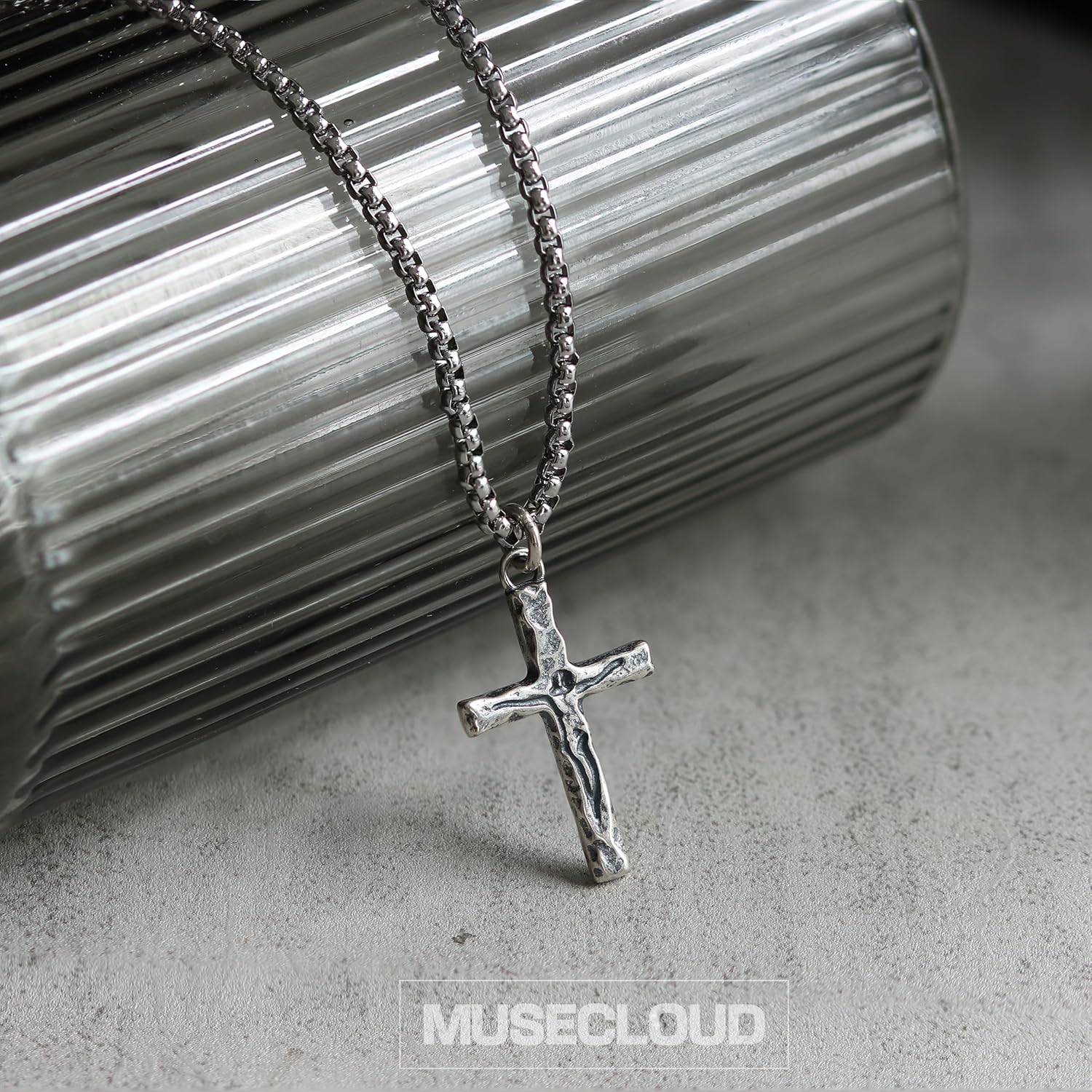 925 Sterling Silver Cross Crucifix Necklace Men - Sterling Silver Carved Jesus Cross Pendant with Stainless Steel Box Chain Catholic Necklaces Christian Jewelry for Mens Women 18-26 Inch - Image 2