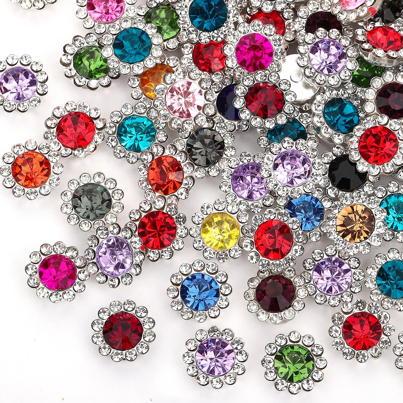 100 Pcs 12MM Sew on Rhinestones White Crystal Glass Metal Base