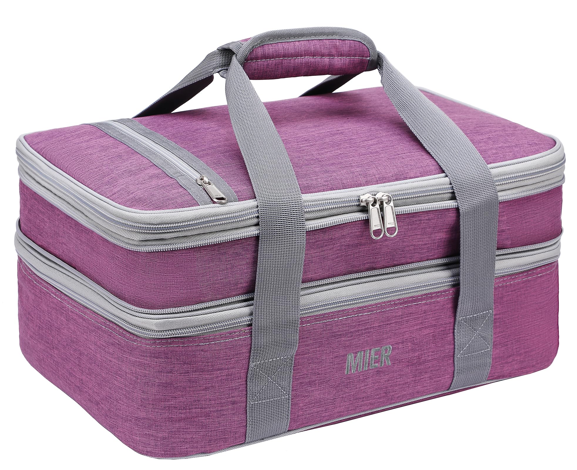 MIER Insulated Double Casserole Carrier Thermal Lunch Tote for Potluck Parties, Picnic, Beach, Fits 9 x 13 Inches Casserole Dish, Expandable by Mid Zipper, BLUE 