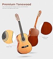 Vista 2 de Guitarra Clásica de Tamaño Completo 4/4 Estilo Español Guitarra Clásica, Guitarra de Cuerdas de Nylon de 39 Pulgadas Ideal para Adultos Rojo cedro