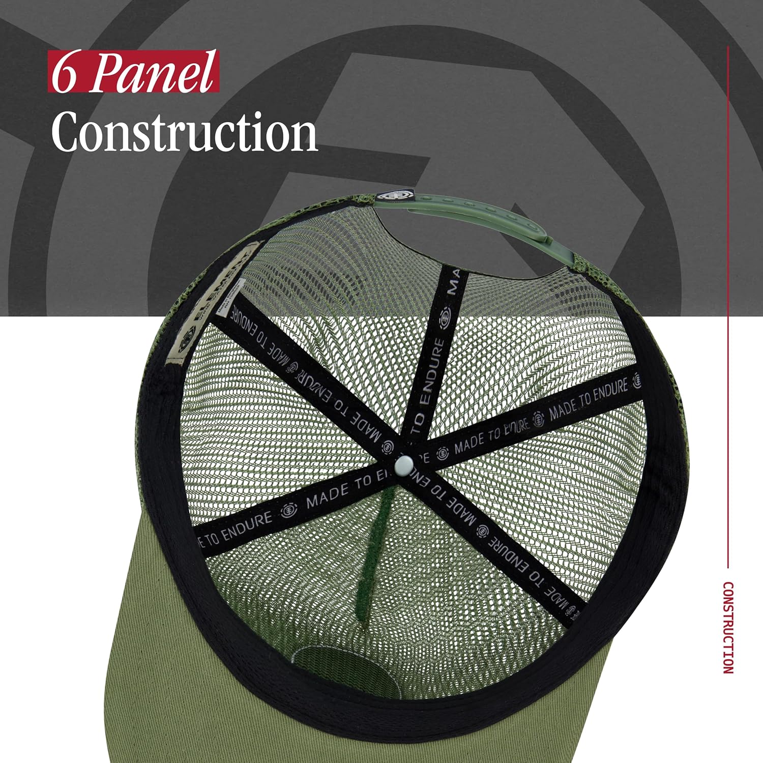 Element Baseball Hat, Adult Mesh Low Profile with Straight Brim, Olive, One Size - Image 5
