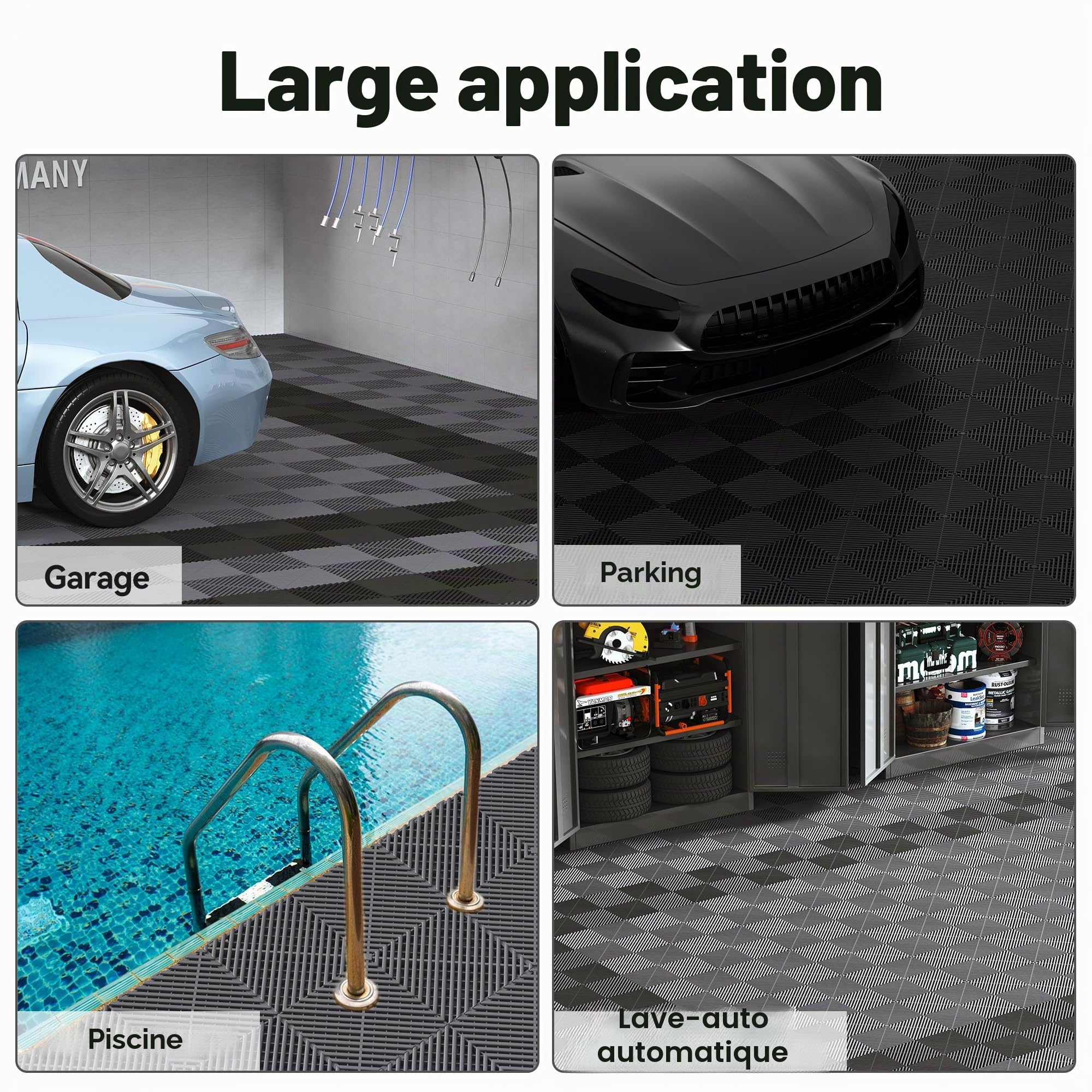 Lot de 20 dalles de sol en polypropylène 40 x 40 cm - Tapis de sol de garage emboîtables - Tapis de drainage pour garage, intérieur extérieur, piscine, capacité de charge : 3200 kg (3,2 m²)