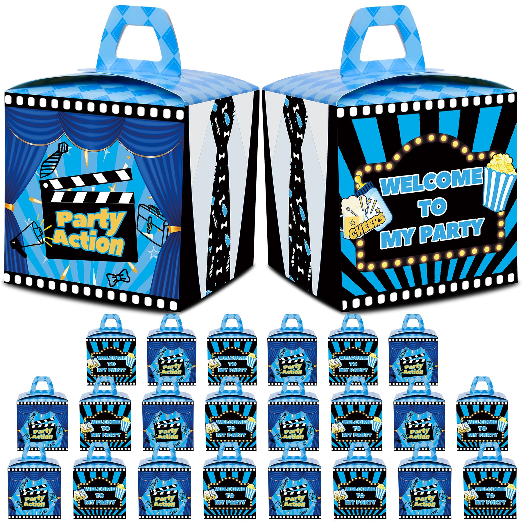 Apinwin 24 Pcs Blue Black Boss Party Gift Goodie Candy Treat Boxes for Boy Little Gentleman 1st 2nd Birthday Baby Shower Decorations Supplies
