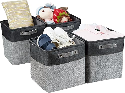 Miniatura 44 de DECOMOMO Cestas de almacenamiento para estantes, contenedores de almacenamiento de tela, organizadores de armario de lino y almacenamiento (beige y