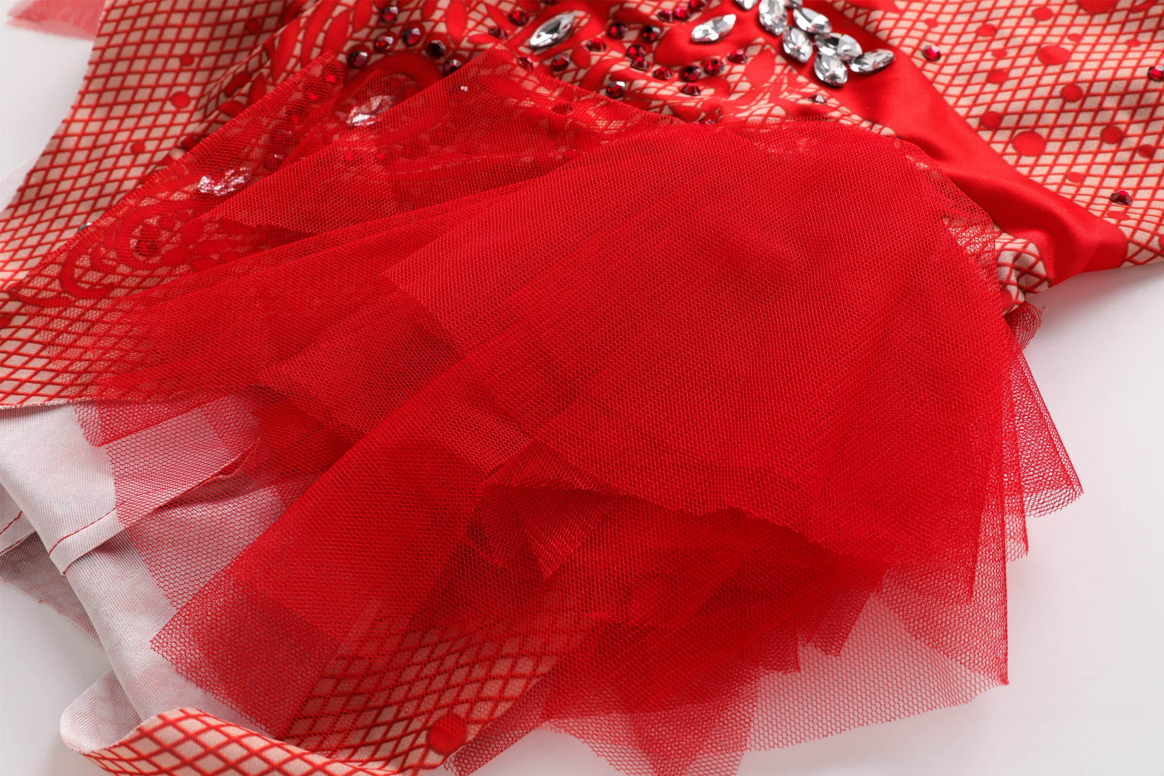 Roter Strass-Body, Tanzkostüm, für Damen, atemberaubend, langärmelig, Drag Queen-Outfit, sexy Club-Nachthemd-Jumpsuits