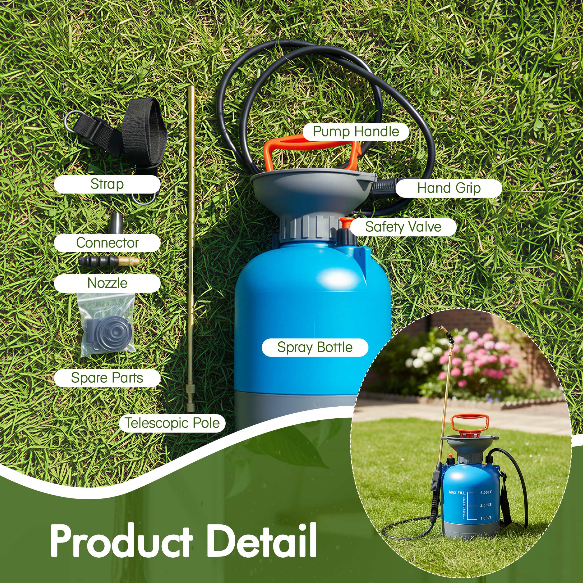 Riego de plantas de alto alcance para plantas colgantes de interior, pulverizador de presión de bomba telescópica con varita de latón y boquilla de riego ajustable de 180°, dispositivos de riego