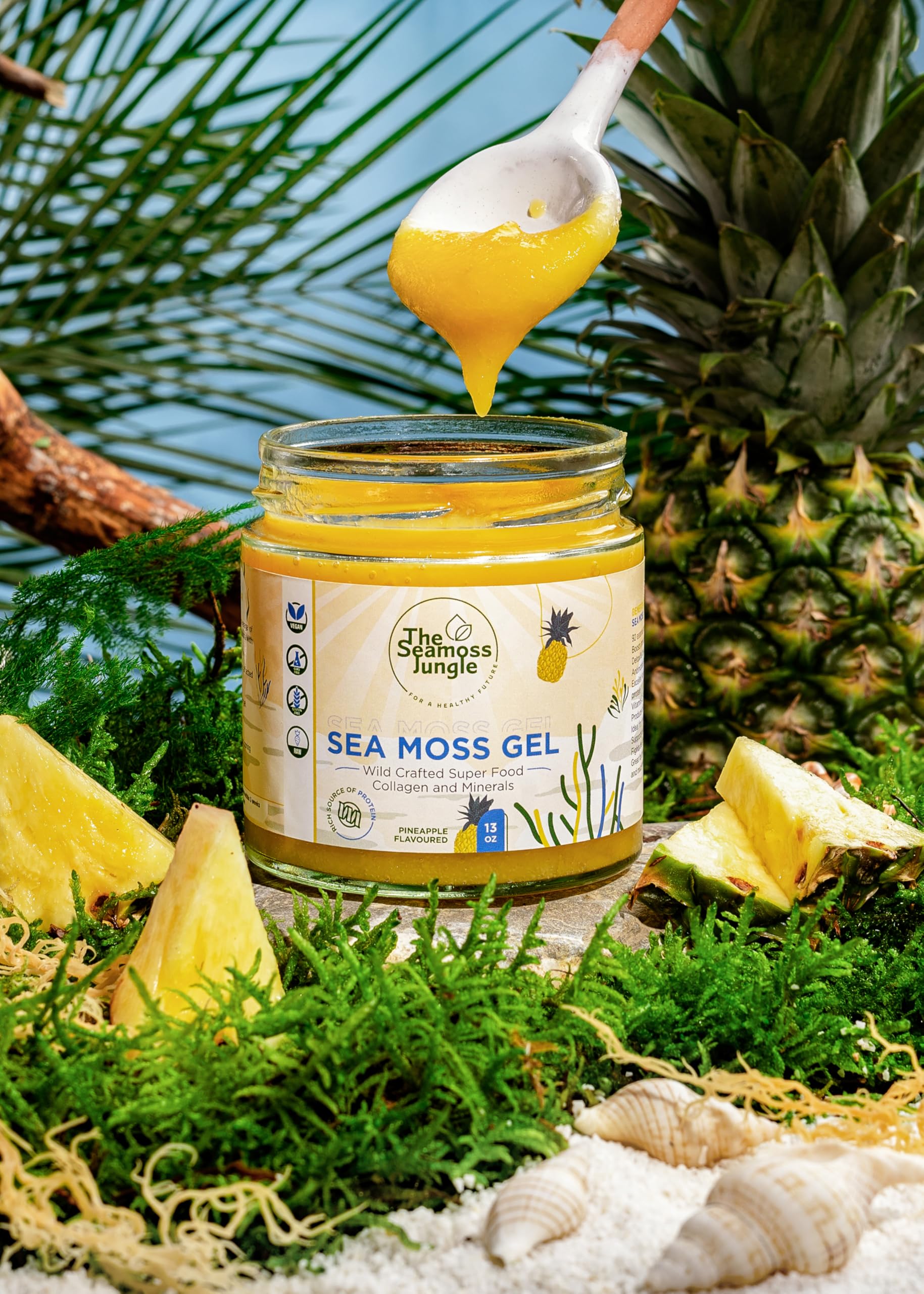 Żel Sea Moss – ananas – 500 ml – St. Lucia – testowany laboratoryjnie – inspirowany dr Sebi – bogaty w witaminy i minerały – superfood dla zdrowia i wellness