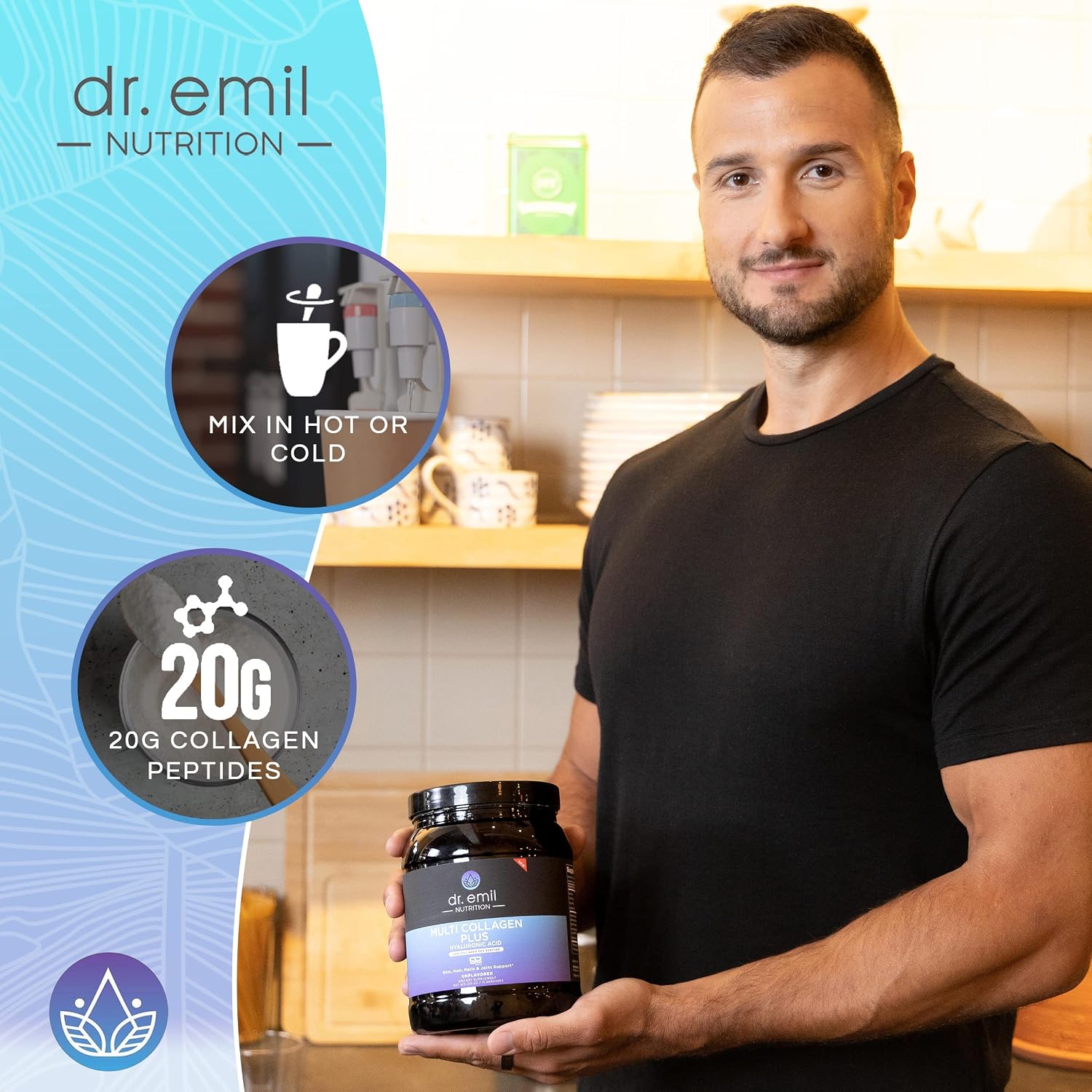 DR EMIL NUTRITION Multi Collagen Peptides Powder - 20g of Unflavored Hydrolyzed Collagen Protein Powder with Hyaluronic Acid for Hair, Skin, Nails and Joints - 30 Servings