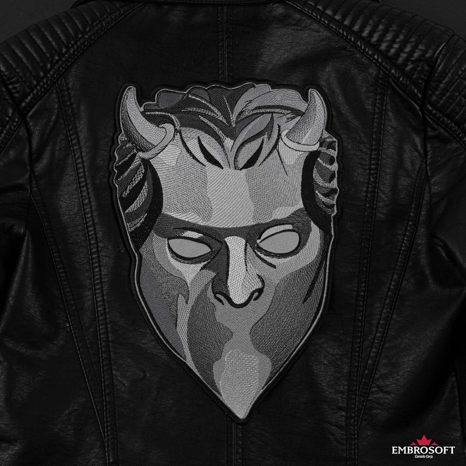 Embrosoft Ghost Band Nameless Ghoul Gray Mask Embroidered Patch – Pack of 1 Heavy Metal Embroidery Emblem – Iron On and Sew On Applique Patch for Bikers – 7.8 x 11.8 inches
