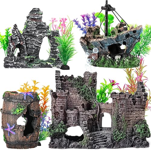 CousDUoBe 14 Pcs Aquarium Decorations Large Kit，Castle Fish Tank Bubbler
