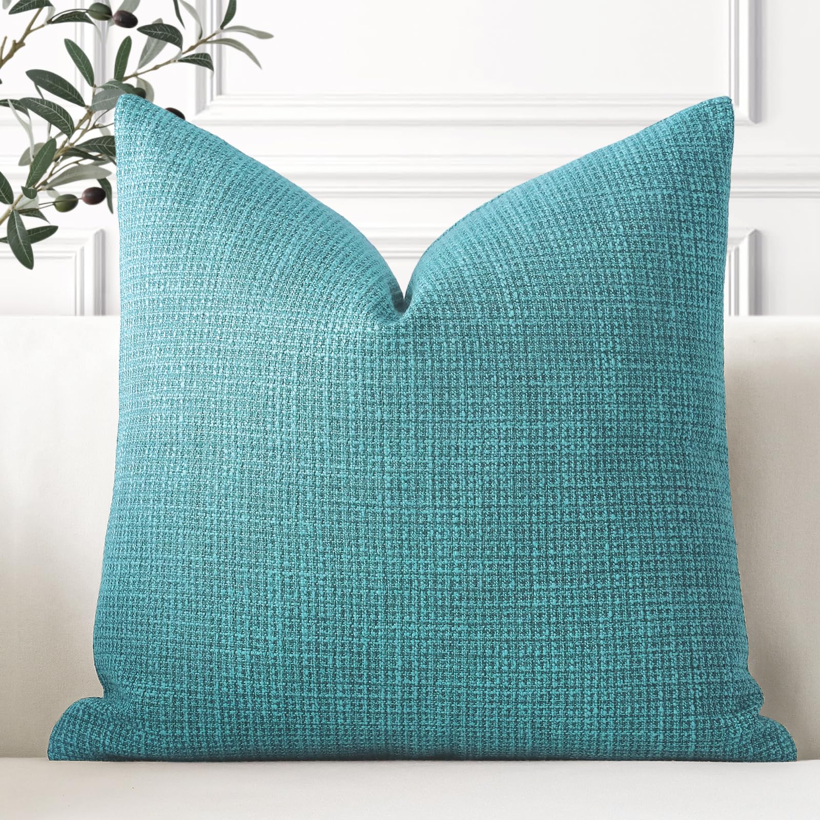 Funda de cojín antidesgaste de lino 55x55 azul y verde para proteger sofás y camas