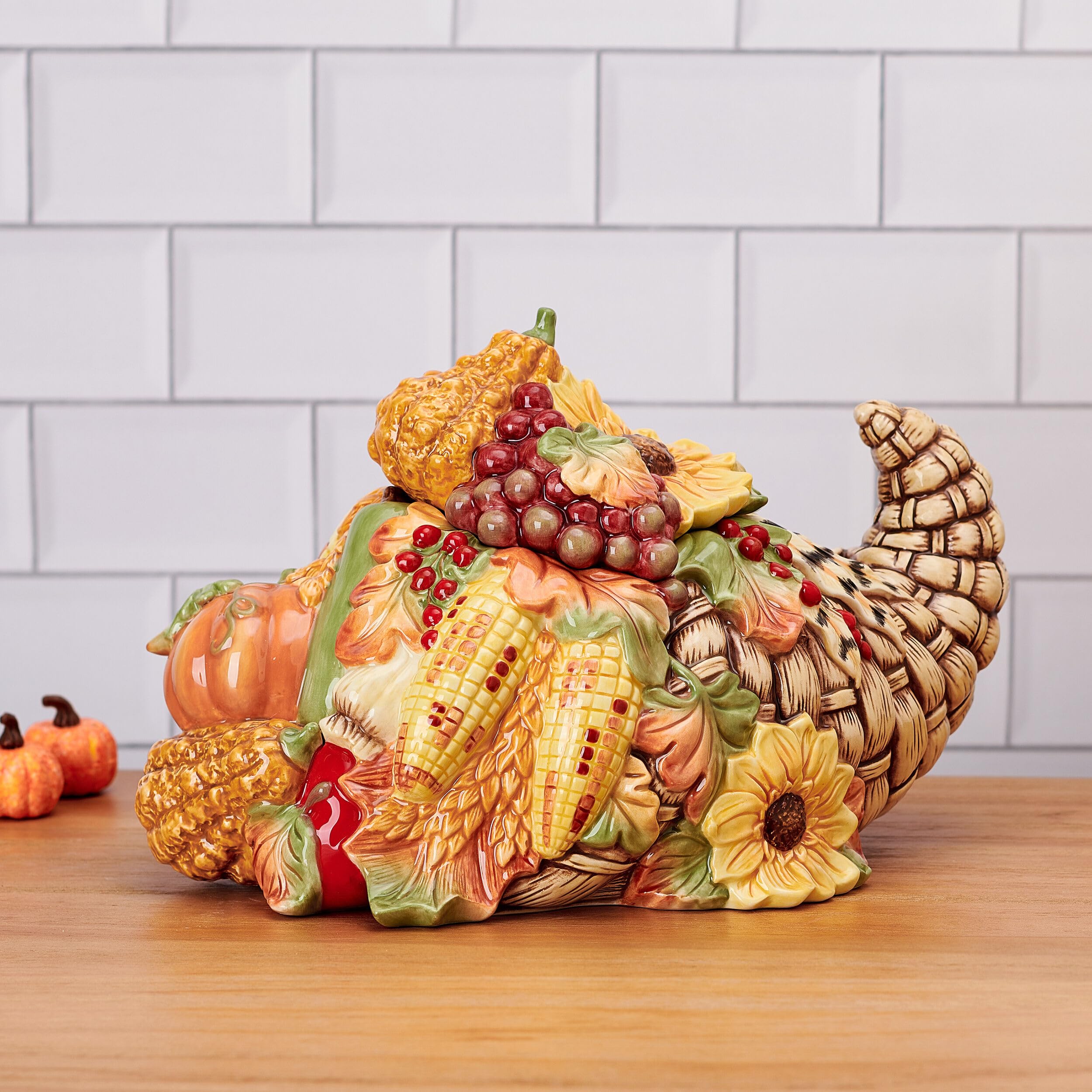 Fitz & Floyd Fall Harvest Cornucopia Cookie Jar -3 Fitz & Floyd Fall Harvest Cornucopia Cookie Jar -3