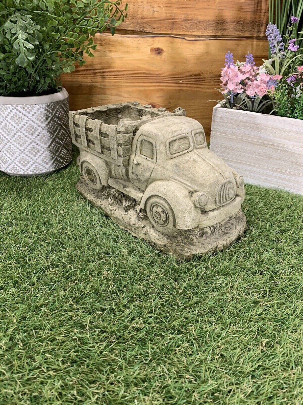 J And L Stone Ornaments Beige Garden American Truck Lorry Plant Pot Planter Detailed Concrete Ornament
