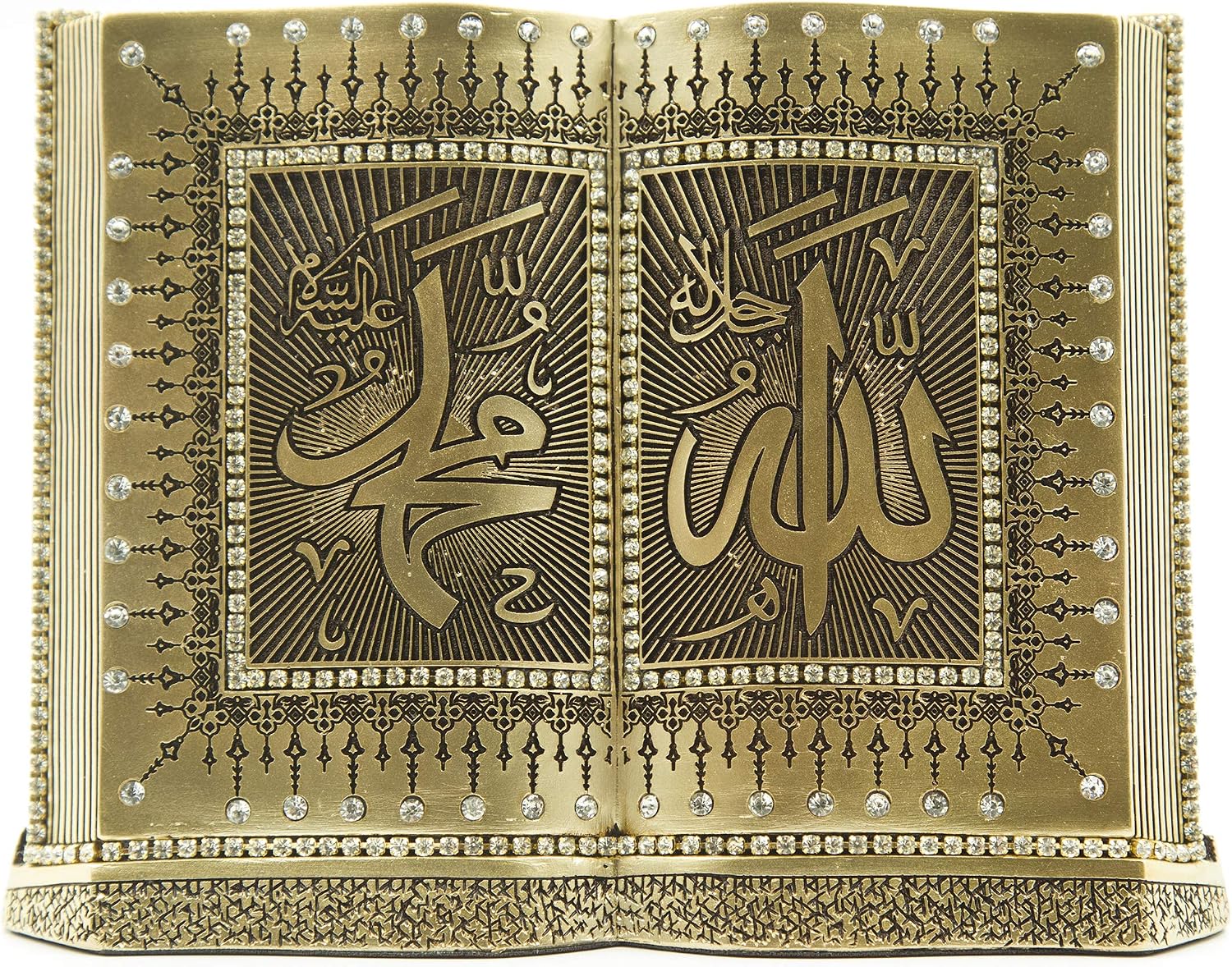 Modefa Islamic Turkish Table Decor Showpiece Gift Sculpture Figure Arabic | Quran Open Book Allah Muhammad | Gold