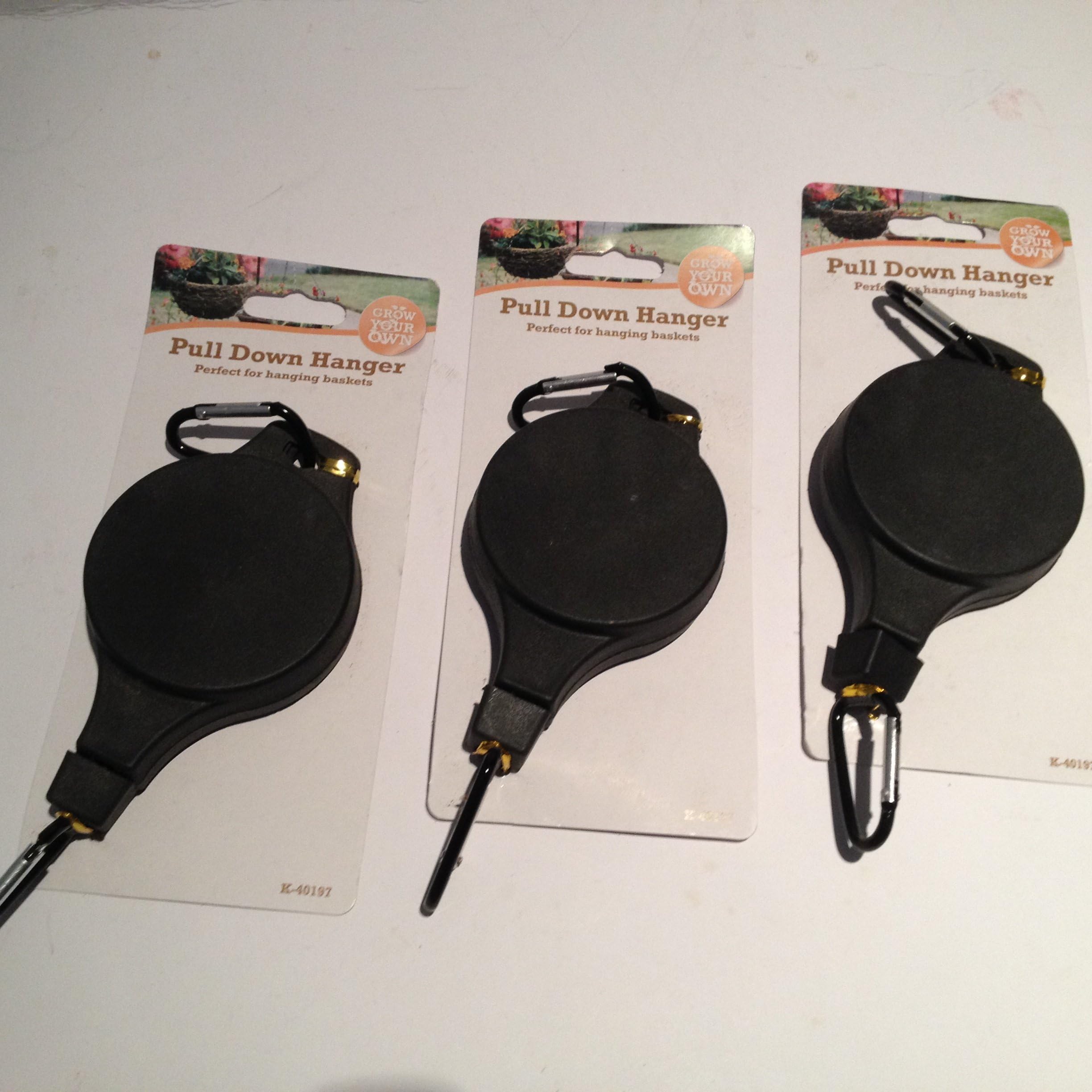 3 x Pull Down Hanger Flower Hanging Basket Retractable Pulley Recoil Hook Adjustable