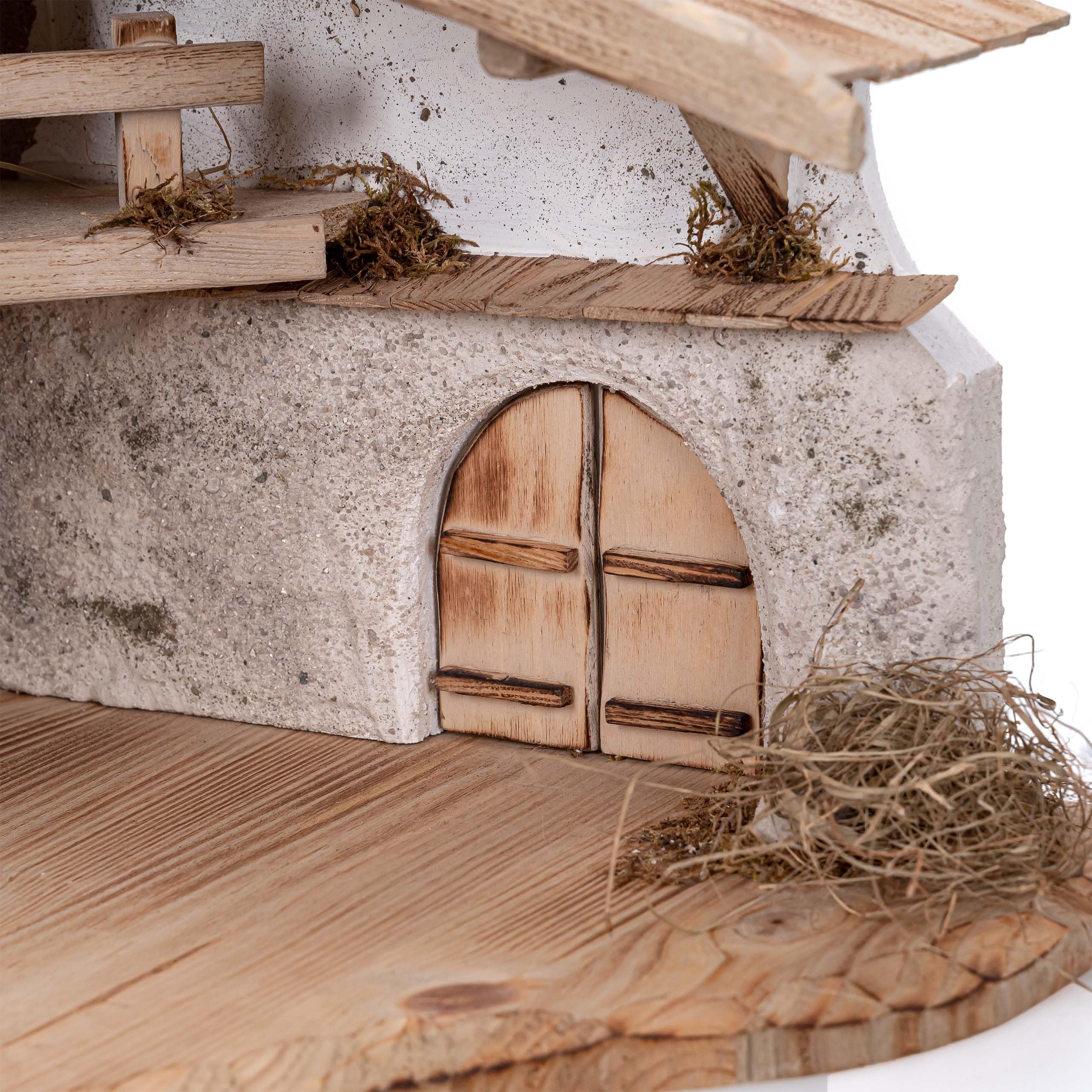 Bonetti Grande Crèche de Noël | Fabriquée en bois et en plâtre | Décorée avec de la mousse, des pierres et de la paille | Crèche très détaillée (environ 38,5 x 38,5 x 29 cm (LxPxH))