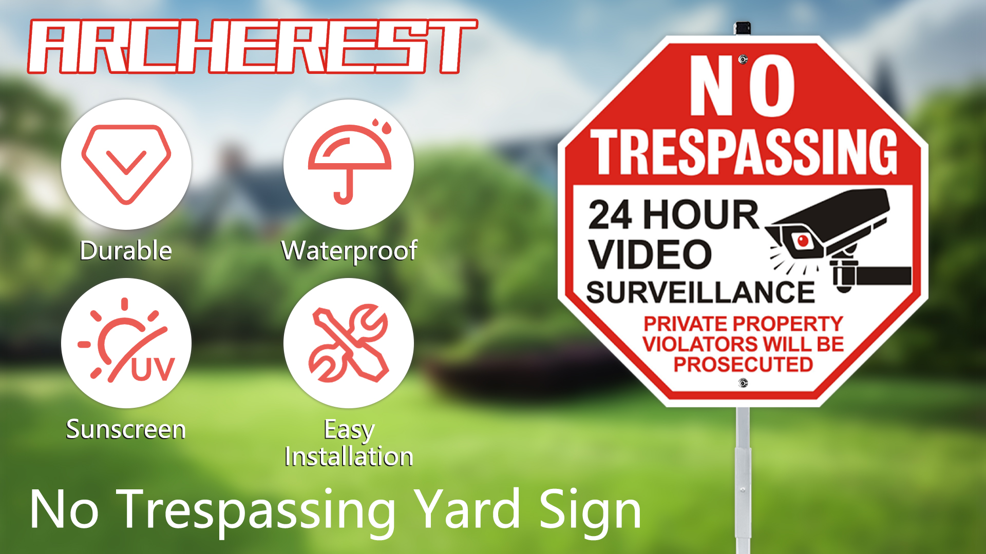 Schild 'Private Property No Trespassing 24 Hour Surveillance' – 45,7 X 30,5 Cm, Aluminium