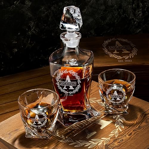 Miniatura 4 de Juego de decantador de whisky personalizado y piedras, regalo personalizado para él, hombres, papá, padre, decantador de whisky torcido grabado, 2