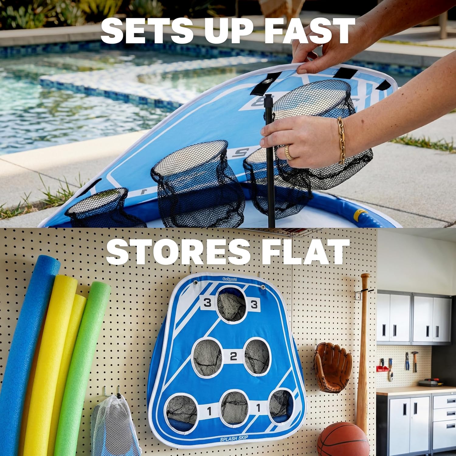 GoSports Splash Skip Versus Floating Pool Cornhole Game - Stone Skipping Swimming Pool Game for Adults & Family - Water Cornhole Game for Pools & Lake