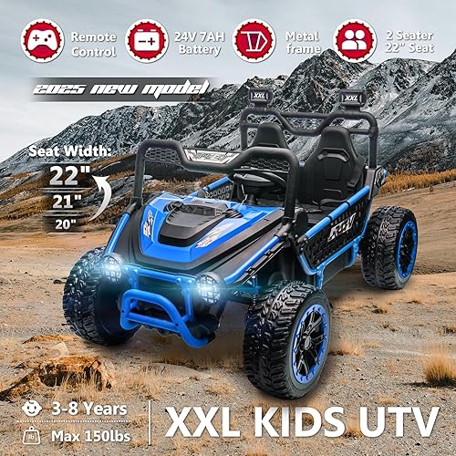 Miniatura 2 de Juguetes XXL de 2 plazas para niños grandes de 24 V con control remoto 4WD UTV para niños con asiento de 22 pulgadas, Bluetooth, reproductor de