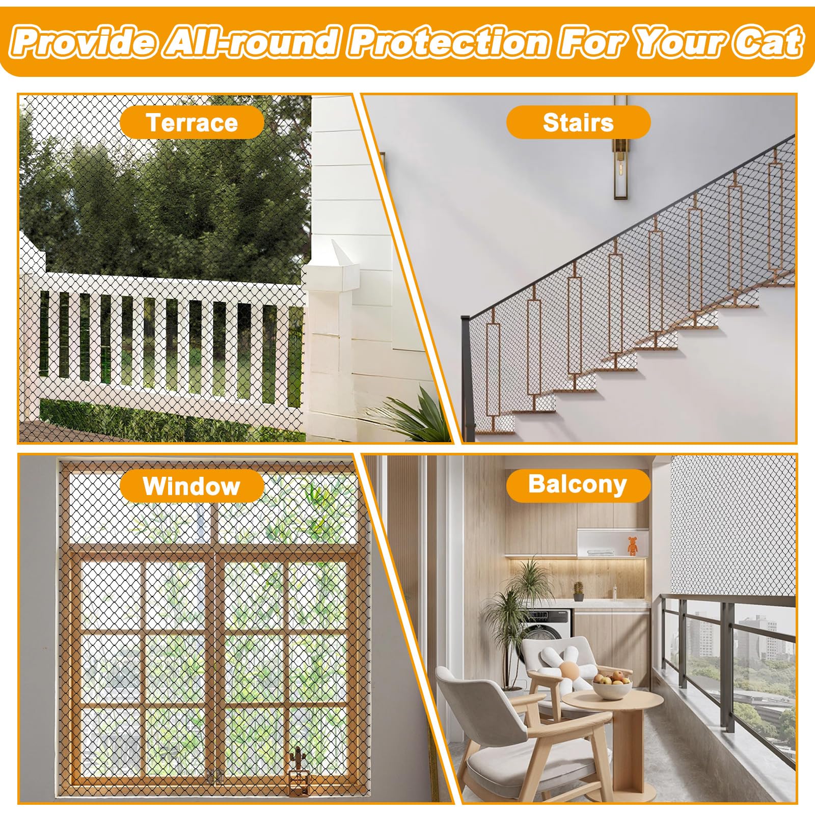 Window Nets For Cats Aurobest Cat Safety Net For Balcony - 4m X 3m ...