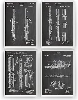 Magic Posters Woodwind Instrument Set Of 4 Patent Prints - Music Room Poster Gift Blueprint Retro Wall Art Original Decor - Frame Not Included