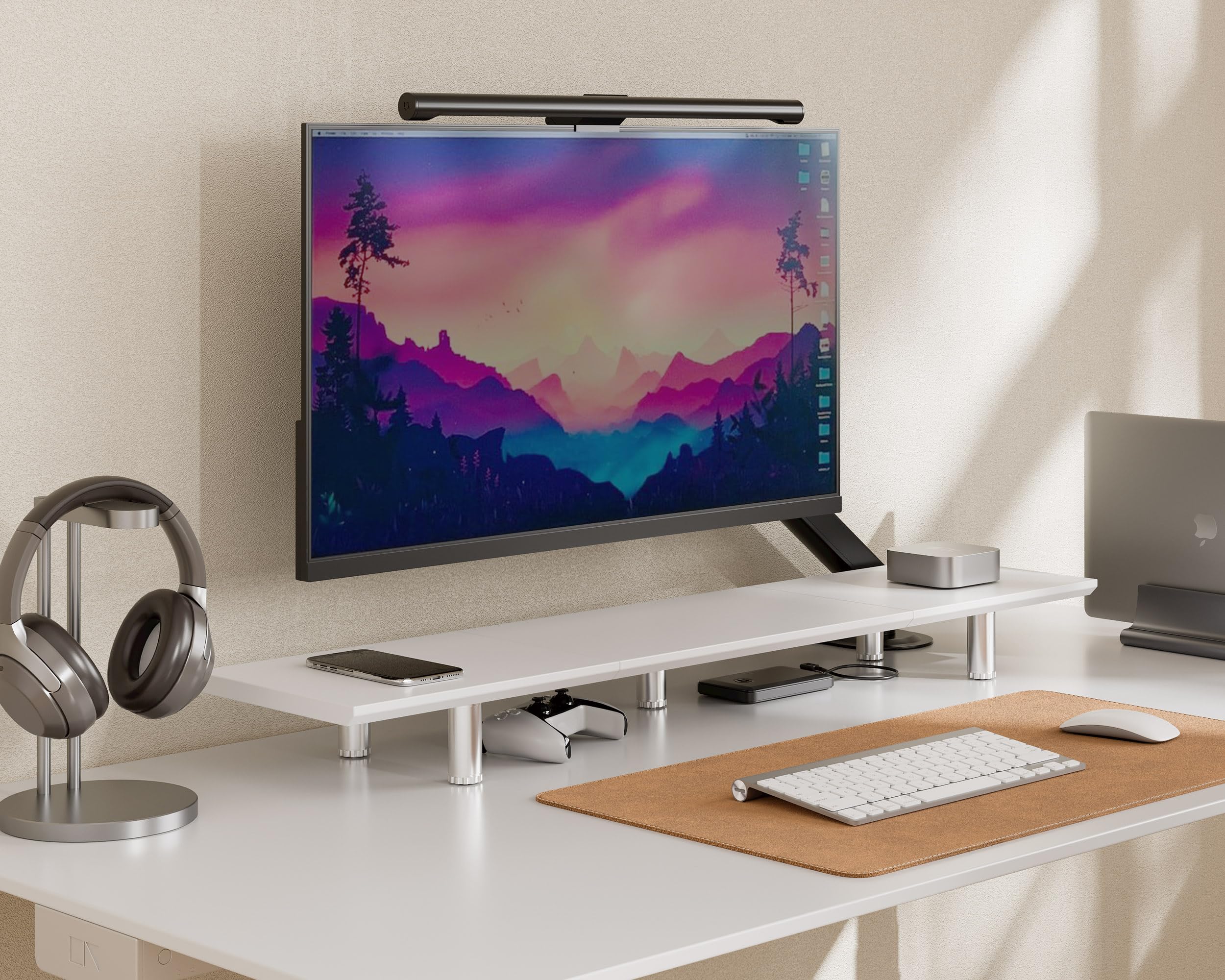 Fenge Grand support écran 100cm Dual Monitor Stands Riser pied réglable hauteur ordinateur PC portable TV Blanc