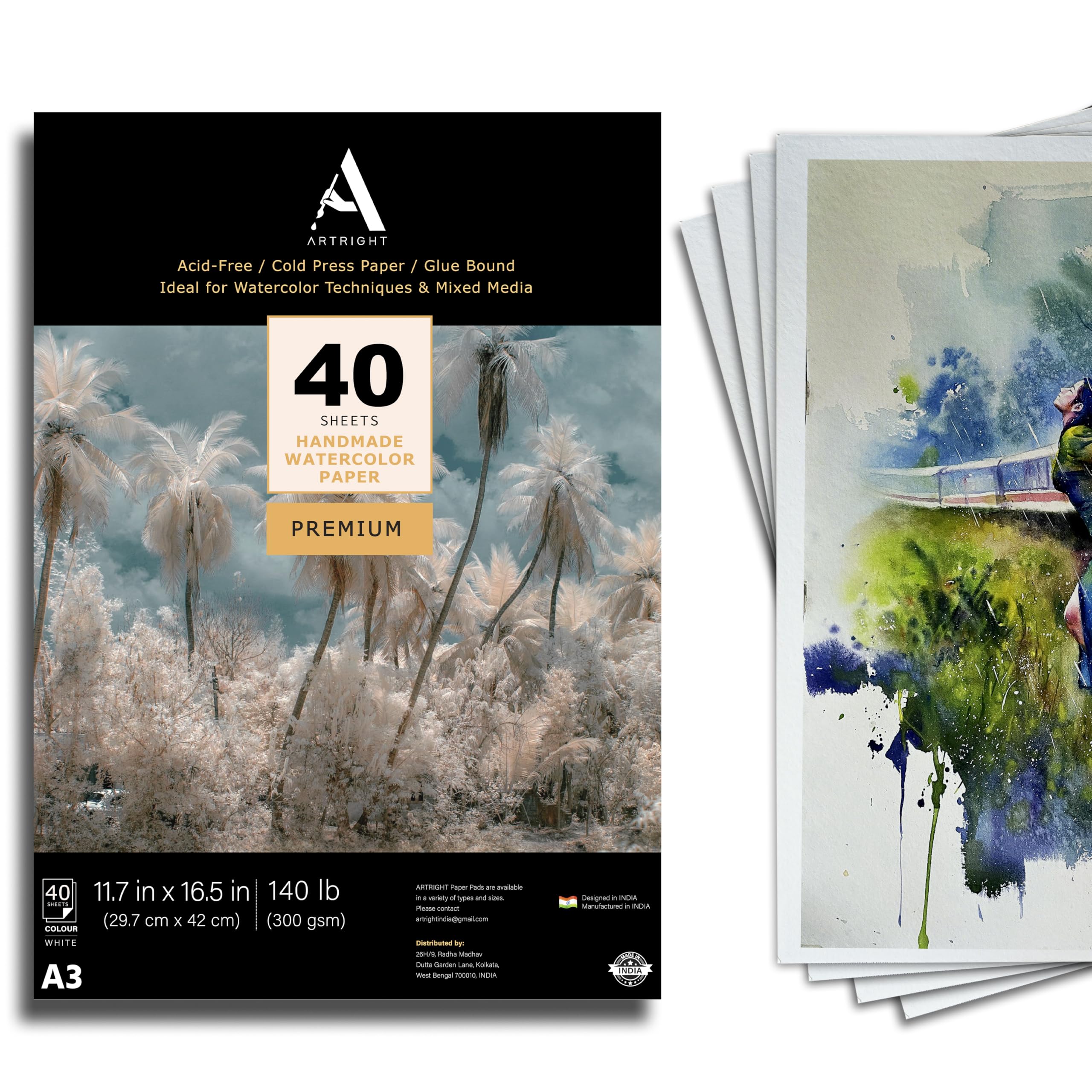 ArtRight Artists Watercolor Paper A3 300 GSM - 40 Sheets of Handmade Rough Grain Water Colour Papers for Watercolour, Acrylic, Gouache, Ink & Mixed Media (B08WWZVRGV) Amazon Price History, Amazon Price Tracker