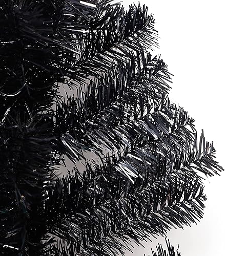 Miniatura 4 de Juegoal Árbol de Navidad artificial iluminado de Halloween, árboles de pino de Navidad de oropel negro iluminado de 4 pies con 70 luces LED moradas,