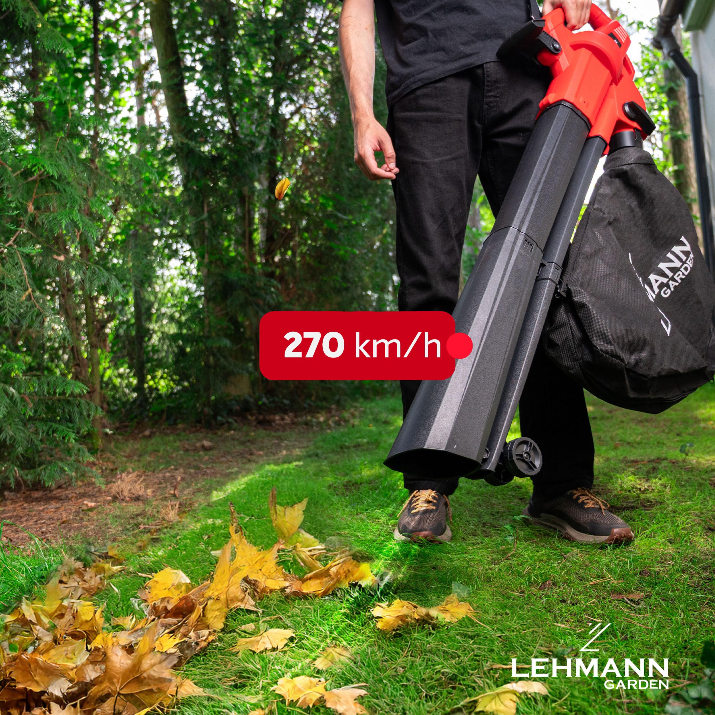 LEHMANN Soffiatore Elettrico a Filo 3 in 1, Aspiratore Foglie da Giardino con Trituratore, 3500W, Velocità 270 km/h, 15.000 giri/min, Sacco Raccoglifoglie 40L, Leggero con Tracolla & Ruote