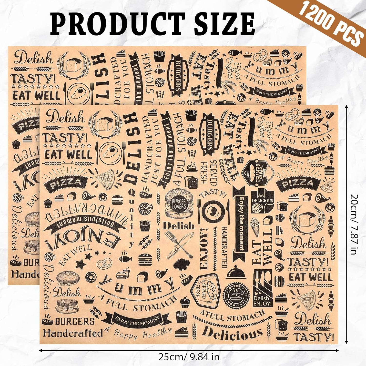 Outus 1200 Pcs 8 x 10 Inch Deli Wax Paper Sheets Grease Resistant Tray Basket Liners Newsprint Paper Water and Grease Proof Sandwich Wrapping Square Hot Dog Wrappers for Food Baking (Brown)