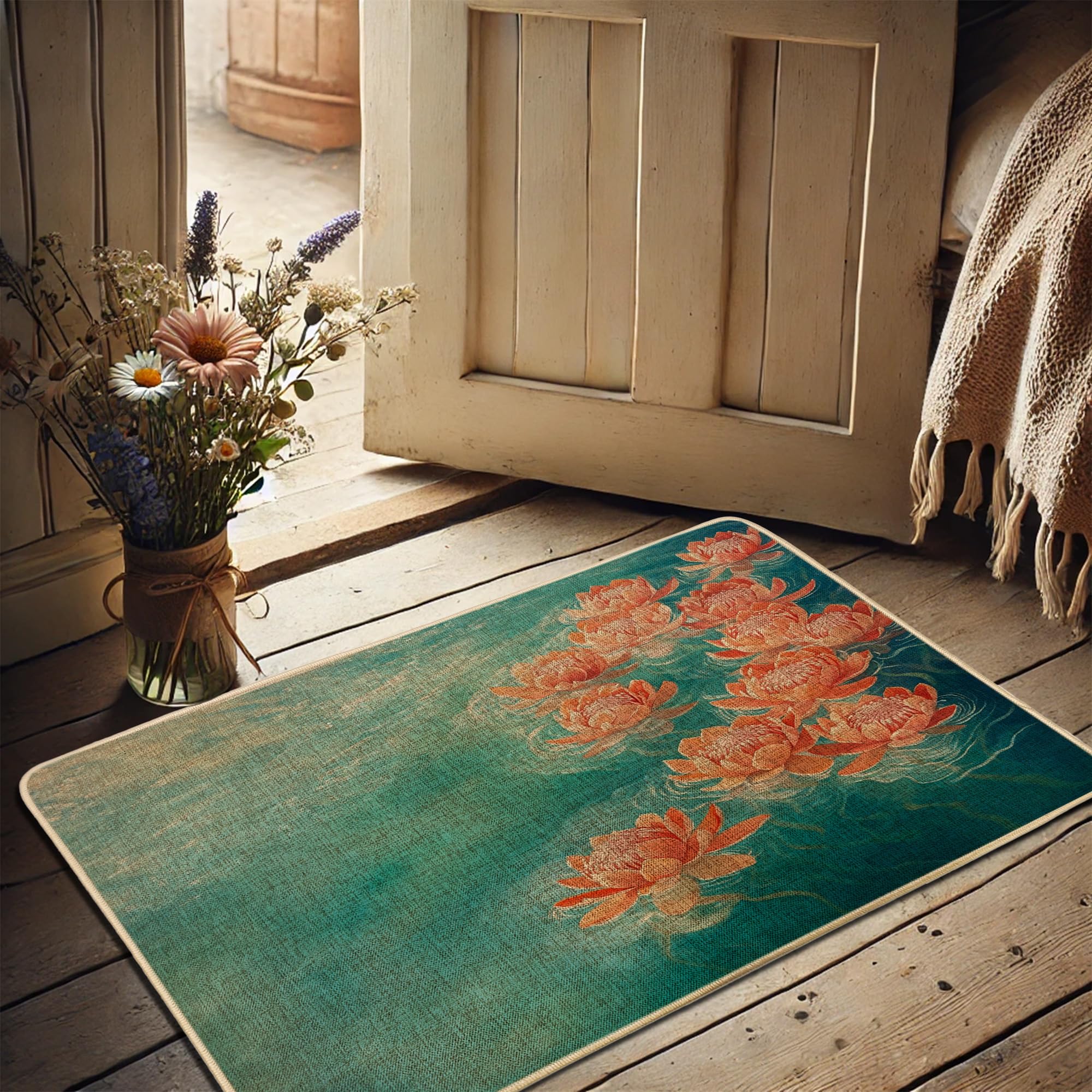 Paillasson floral motif nénuphar pêche pour sublimer votre accueil