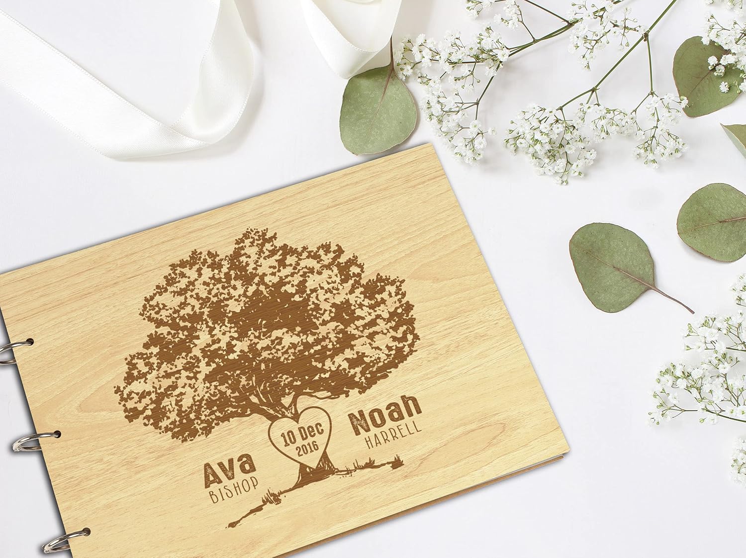 Darling Souvenir Personalized Engraved Laser Cut Wedding Guest Book Wooden Cover Sign-in Book Registry Guestbook Scrapbook-0U