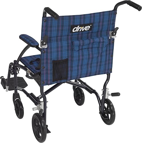Miniatura 4 de Silla de ruedas Drive Medical Fly Lite de aluminio ultraligero, silla de transporte, DFL19-BL, 19", azul (blue frame), 1, 1