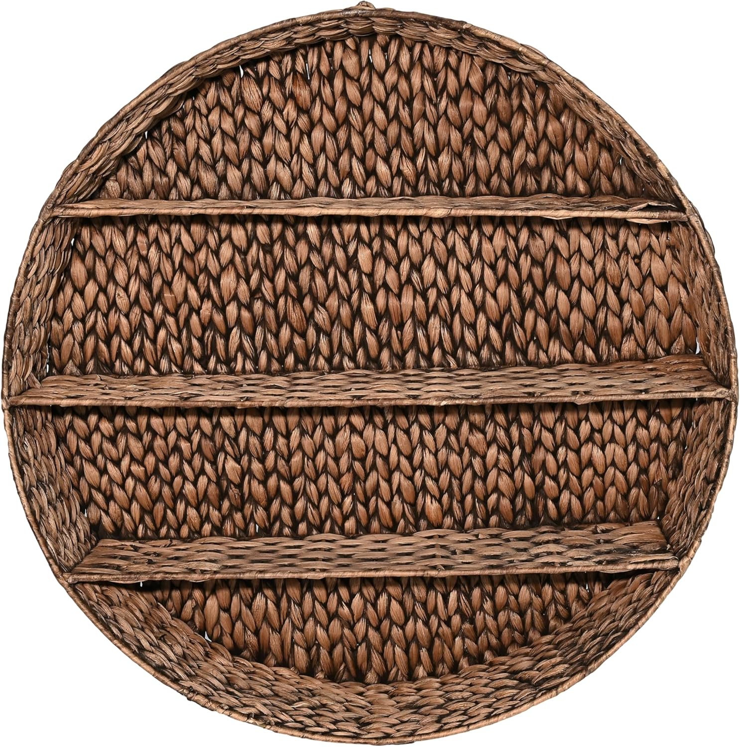 happimess WRK1000B Annulus 24.61" 3-Shelf Circular Handwoven Hyacinth Wall Rack, Bright Brown for Storage and Decoration in Bathroom, Bedroom, Living Room