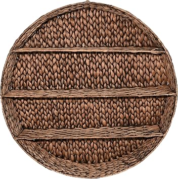 happimess WRK1000B Annulus 24.61" 3-Shelf Circular Handwoven Hyacinth Wall Rack, Bright Brown for Storage and Decoration in Bathroom, Bedroom, Living Room