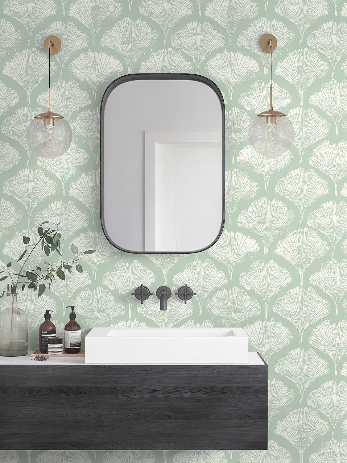 CiCiwind 17.3" × 393" Green and White Peel and Stick Wallpaper Modern Wall Paper Boho Removable Self Adhesive Wallpaper for Bedroom Bathroom Boho Contact Paper for Cabinets Drawers Vinyl Rolls
