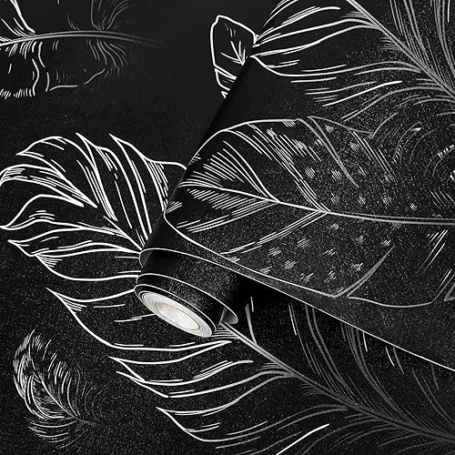 Miniatura 9 de Papel tapiz blanco de 17.7 x 120 pulgadas, papel tapiz de plumas extraíble, moderno, papel de pared de vinilo impermeable, papel de contacto,