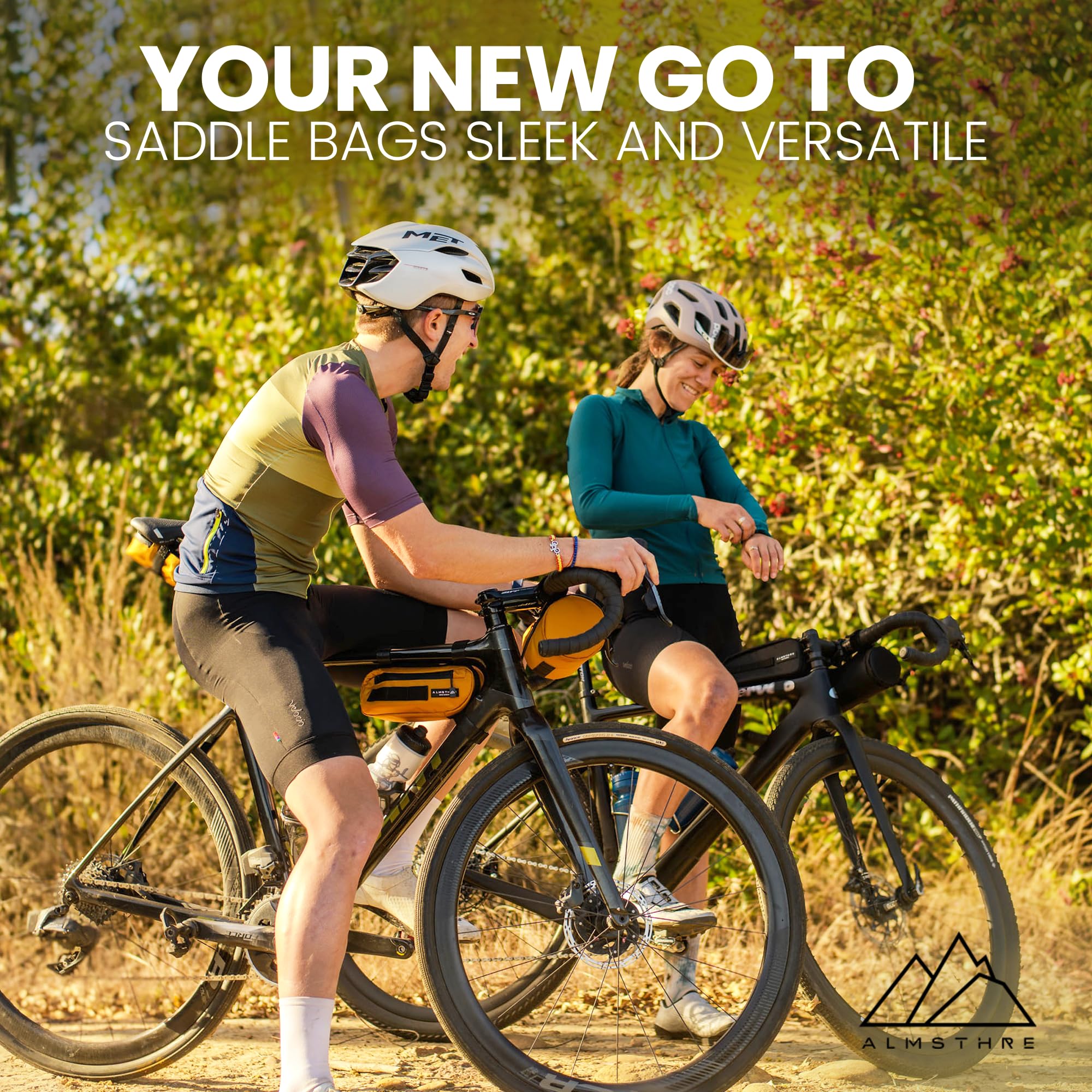 ALMSTHRE Signature Sac de selle de vélo – California Gold | Matériau Ripstop de qualité supérieure, fermeture éclair imperméable et poche intérieure | Sac de selle de vélo durable et léger pour un